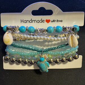 🌊 Sea Breeze Shell & Turtle Bracelet Set – 6 Piece Handmade Stack 🌊